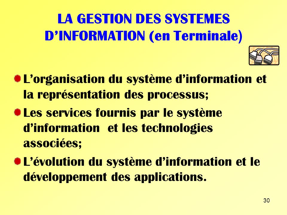LA GESTION DES SYSTEMES D’INFORMATION (en Terminale)