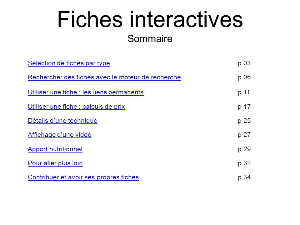 Fiches interactives Sommaire