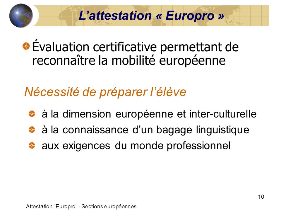 L’attestation « Europro »