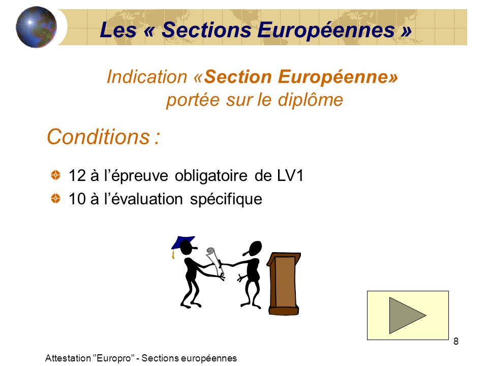 Indication «Section Européenne» portée sur le diplôme