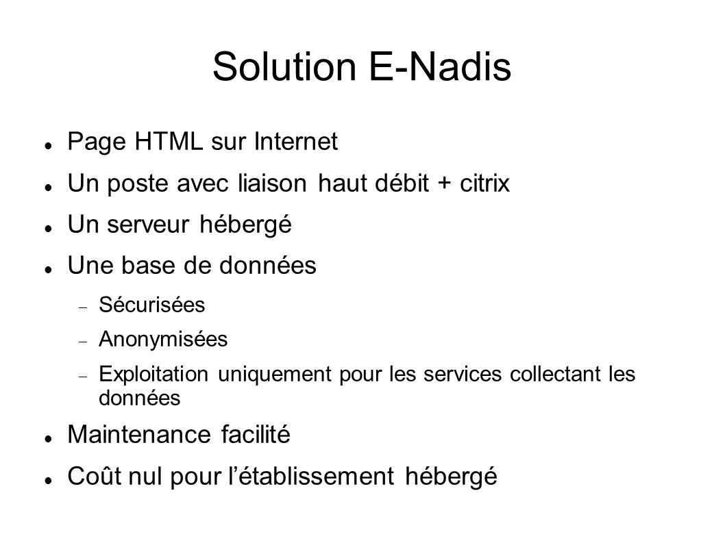 Solution E-Nadis Page HTML sur Internet