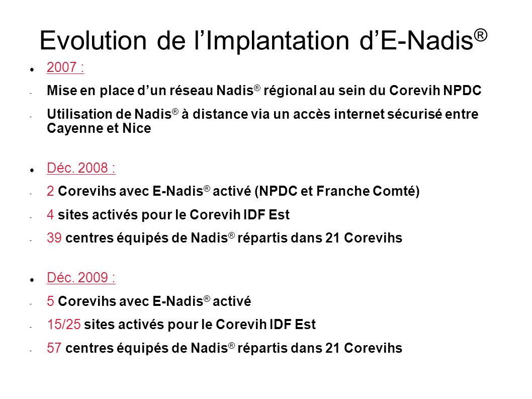 Evolution de l’Implantation d’E-Nadis®