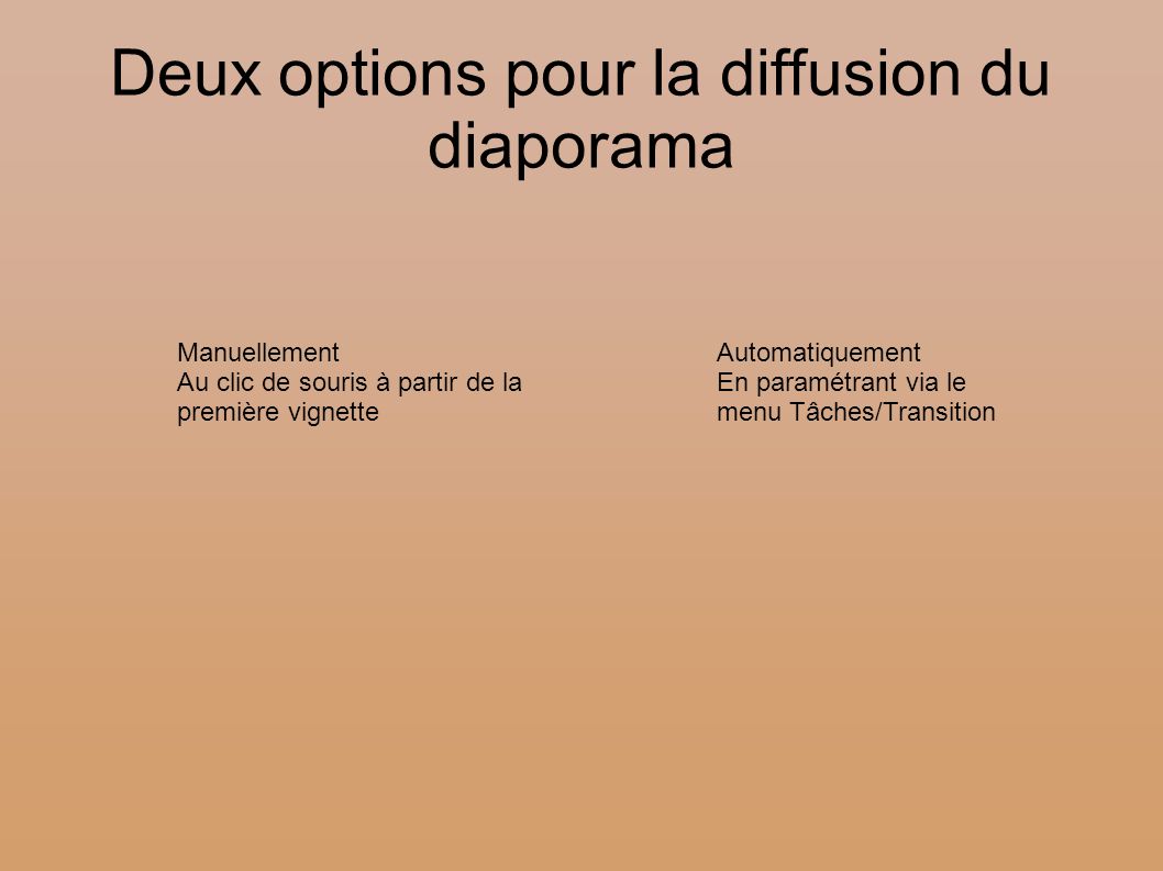 Deux options pour la diffusion du diaporama
