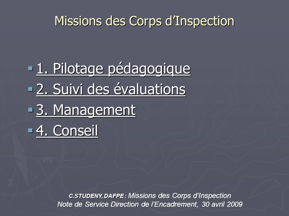 Missions des Corps d’Inspection