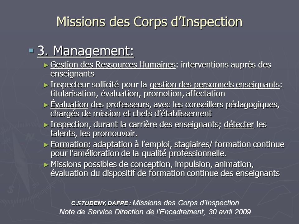 Missions des Corps d’Inspection