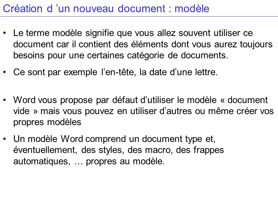 Création d ’un nouveau document : modèle