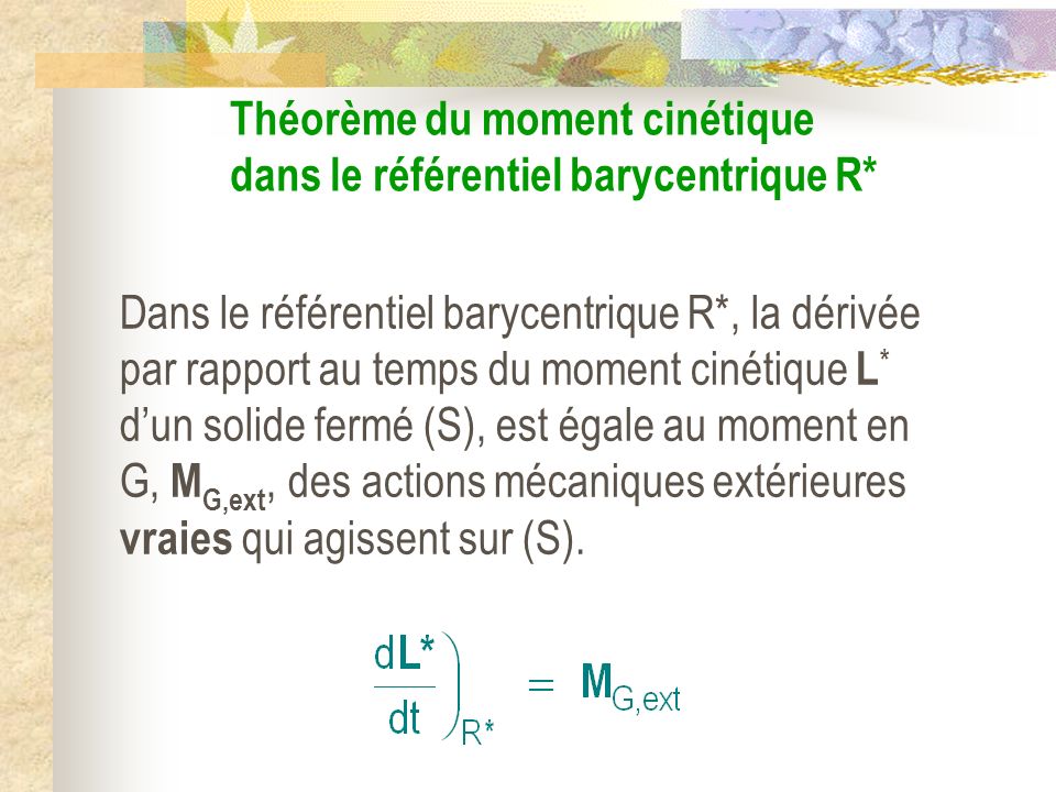 Théorème du moment cinétique dans le référentiel barycentrique R*