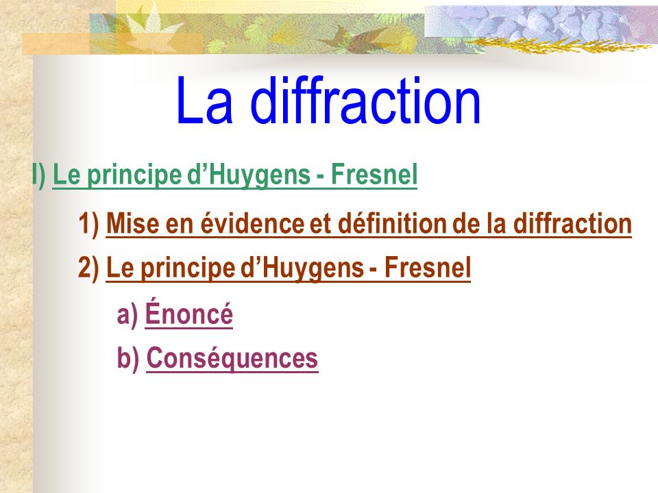 La diffraction I) Le principe d’Huygens - Fresnel