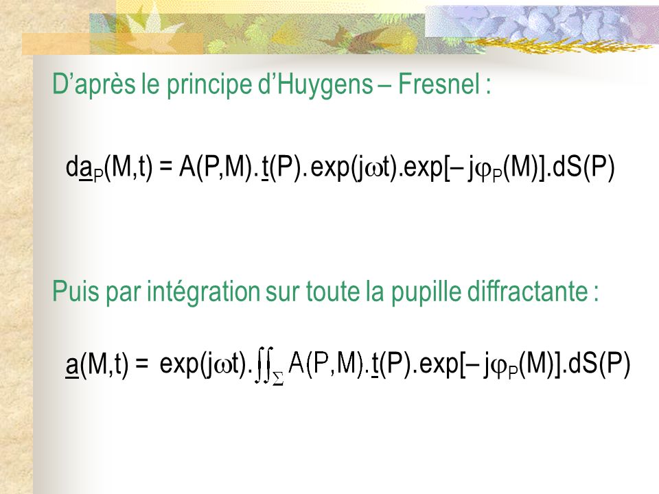 D’après le principe d’Huygens – Fresnel :