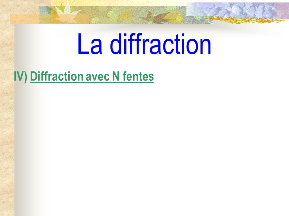 La diffraction IV) Diffraction avec N fentes