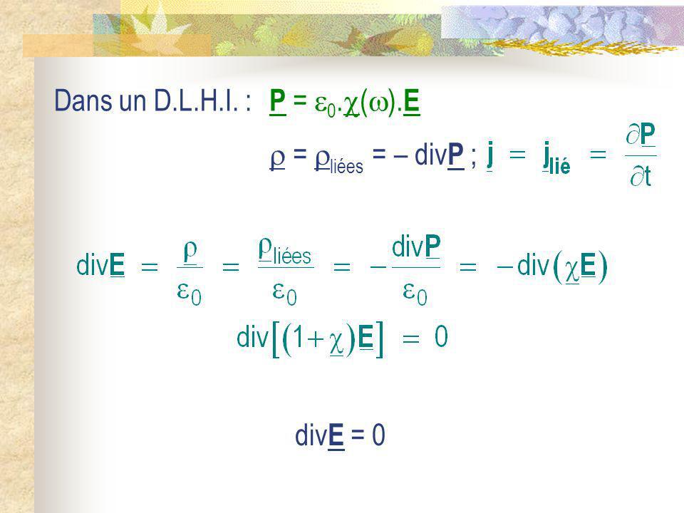 Dans un D.L.H.I. : P = 0.().E  = liées = – divP ; divE = 0