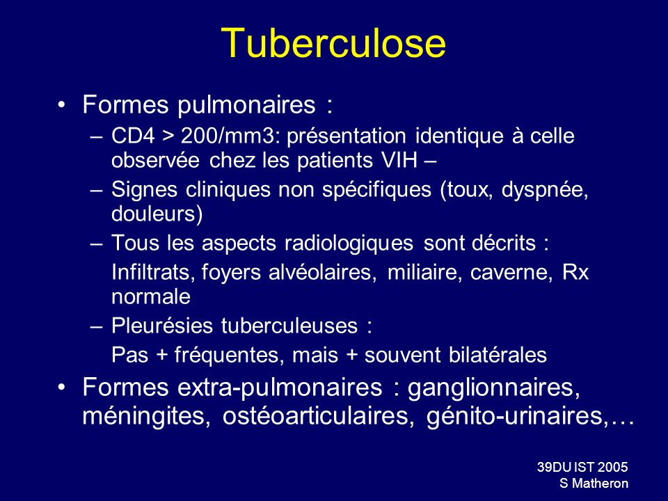 Tuberculose Formes pulmonaires :