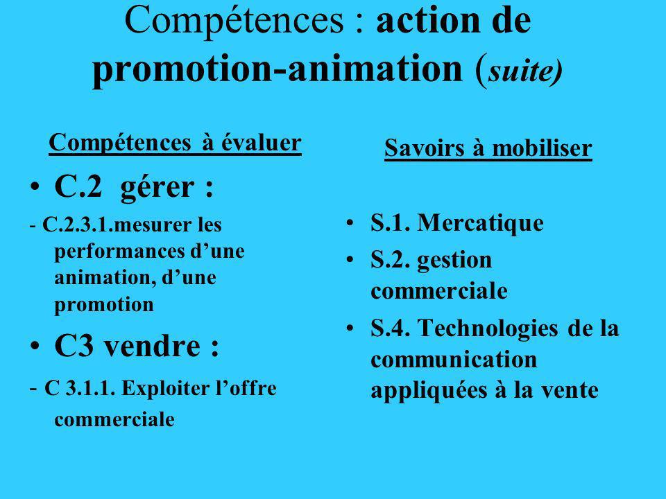 Compétences : action de promotion-animation (suite)