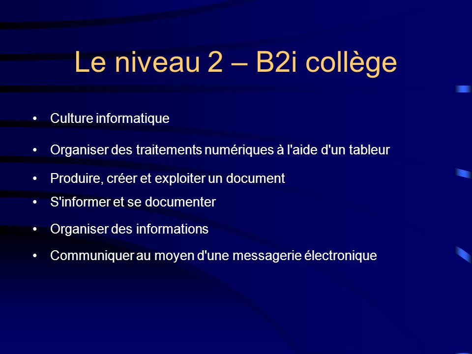 Le niveau 2 – B2i collège Culture informatique