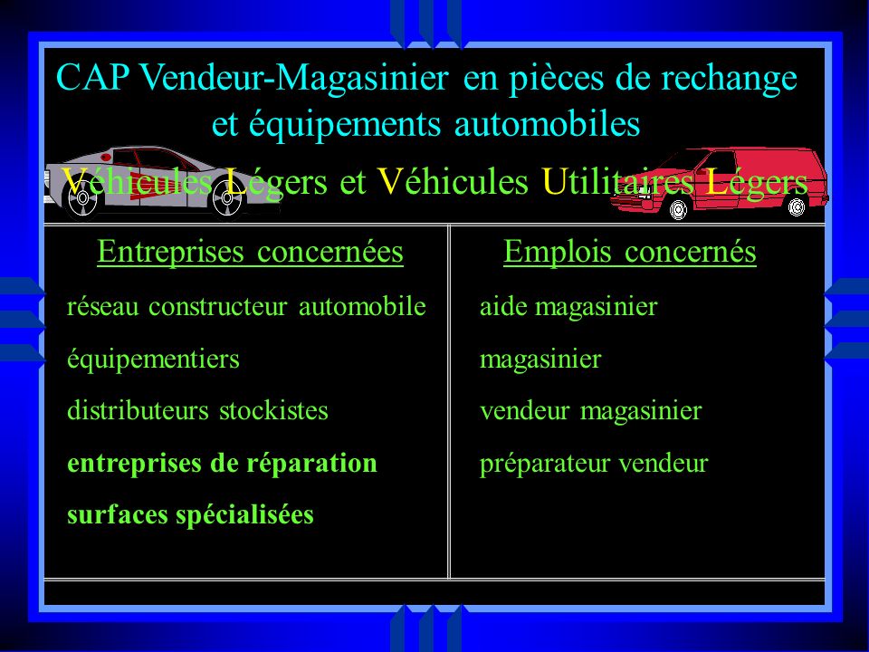 CAP Vendeur-Magasinier en pièces de rechange