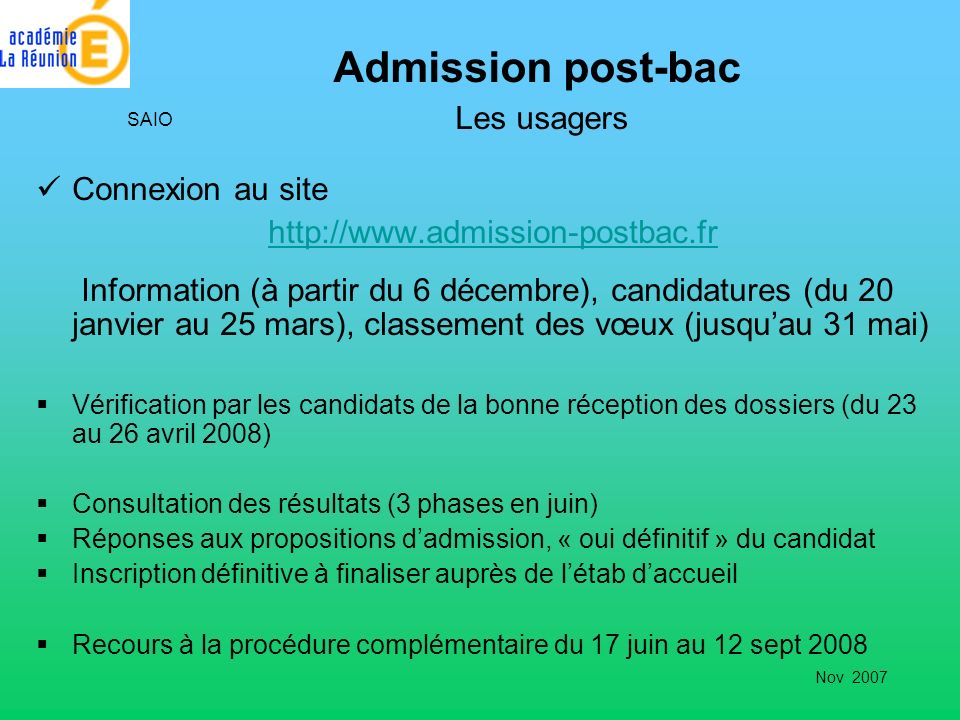 Admission post-bac Les usagers