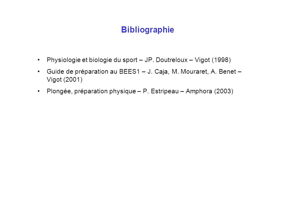 Bibliographie Physiologie et biologie du sport – JP. Doutreloux – Vigot (1998)