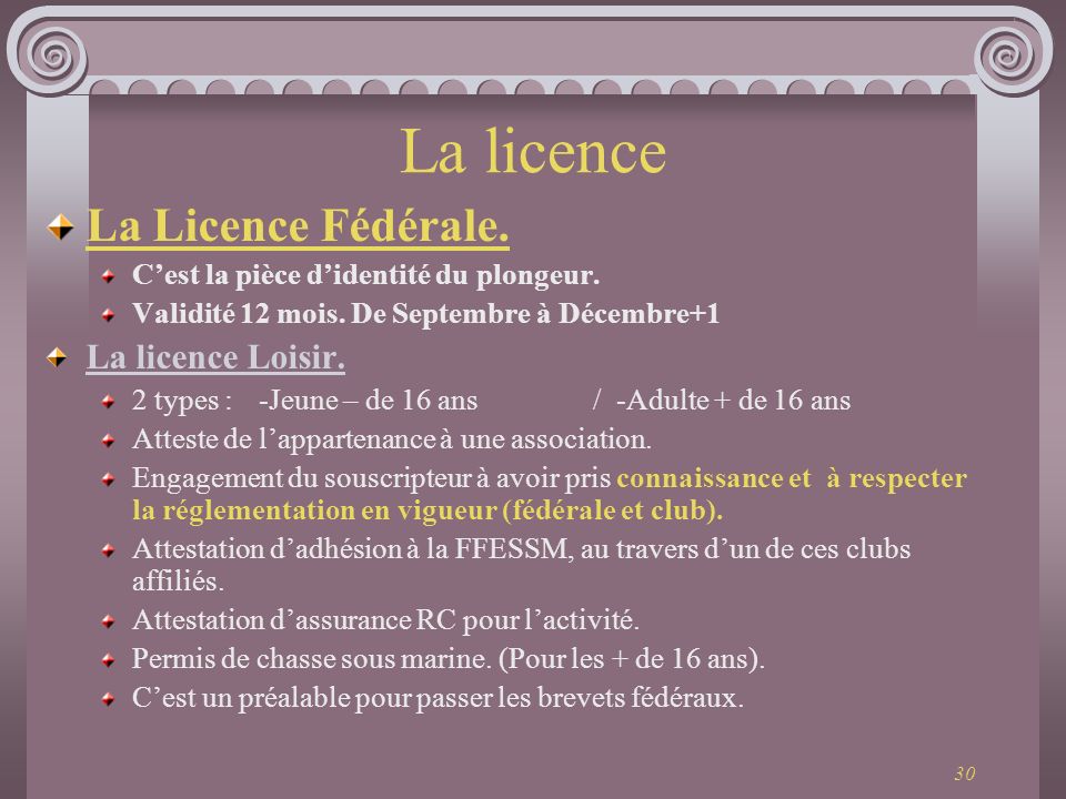 La licence La Licence Fédérale. La licence Loisir.