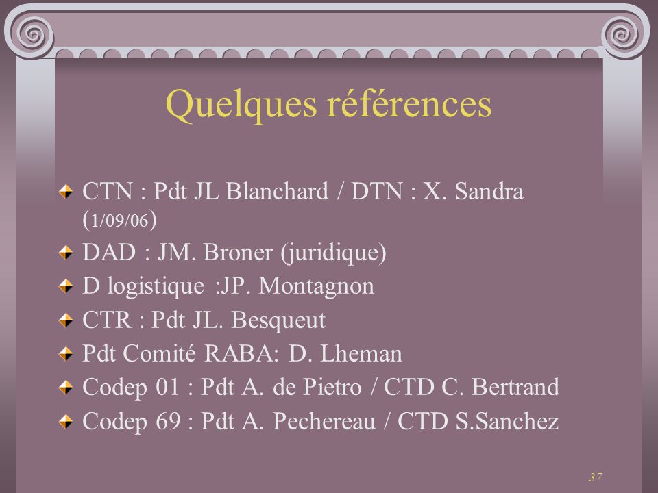 Quelques références CTN : Pdt JL Blanchard / DTN : X. Sandra (1/09/06)