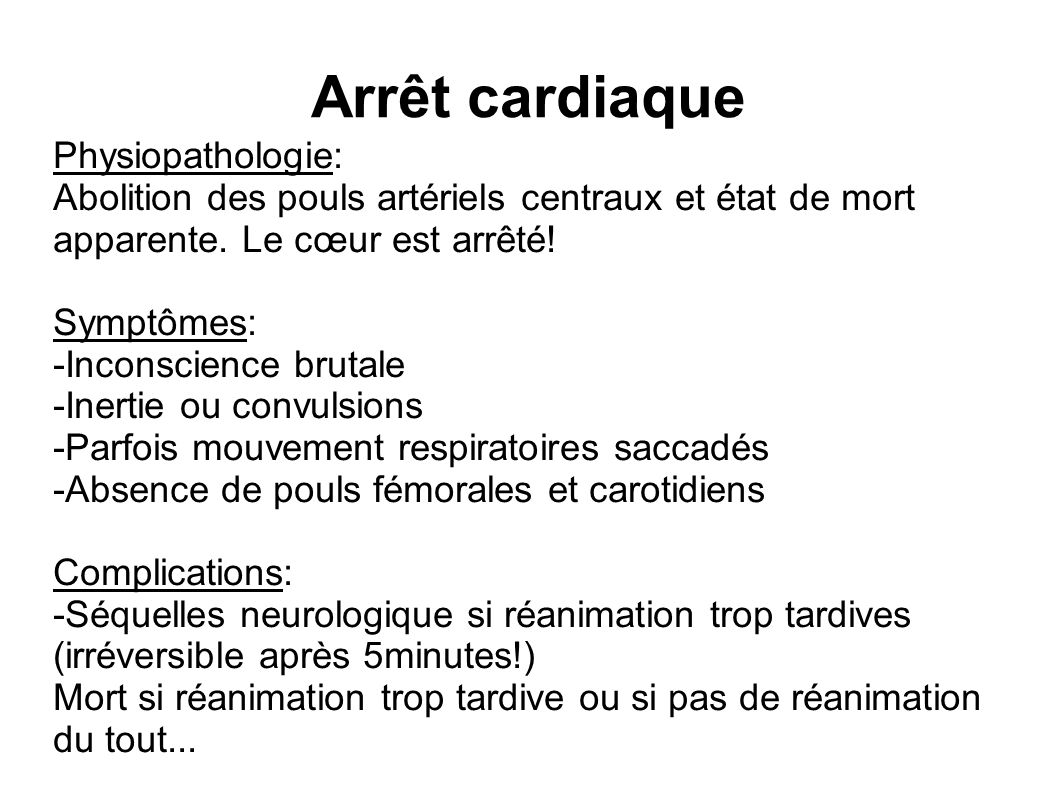 Arrêt cardiaque Physiopathologie: