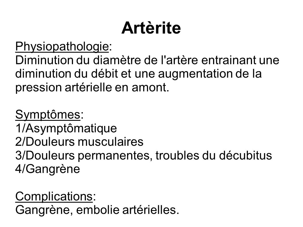 Artèrite Physiopathologie: