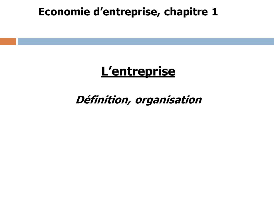 Economie d’entreprise, chapitre 1 Définition, organisation