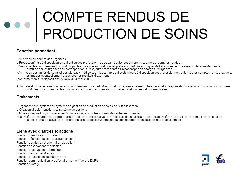 COMPTE RENDUS DE PRODUCTION DE SOINS