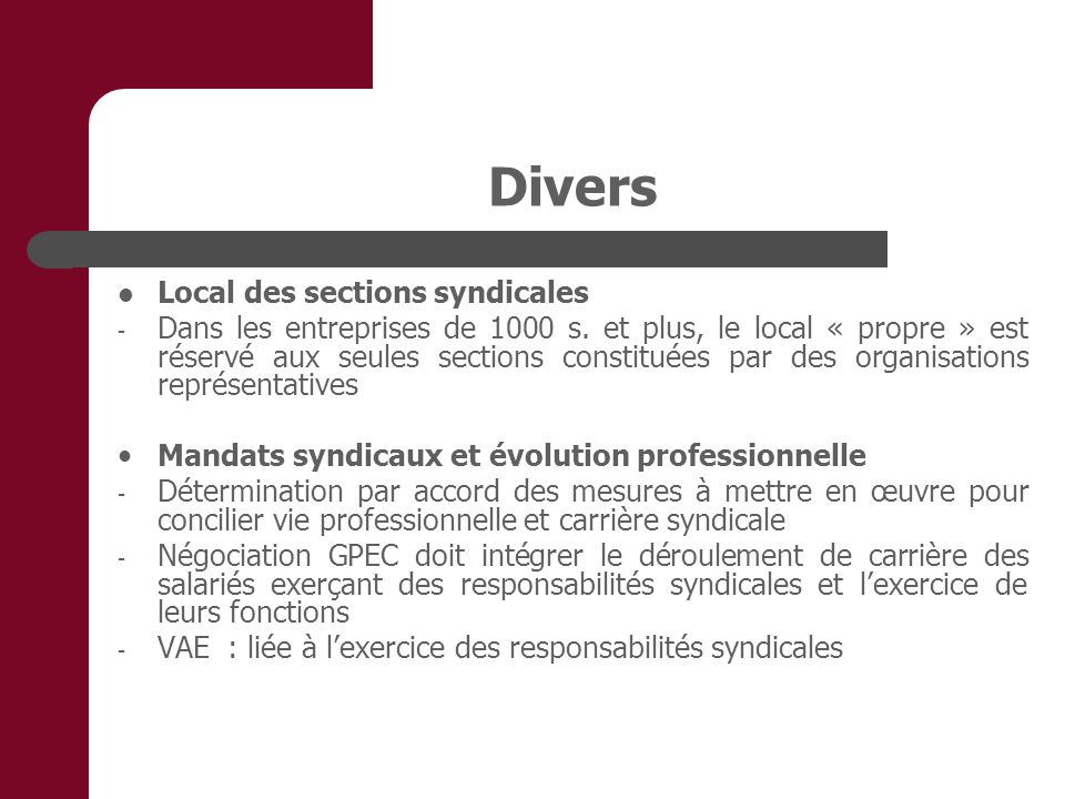Divers Local des sections syndicales