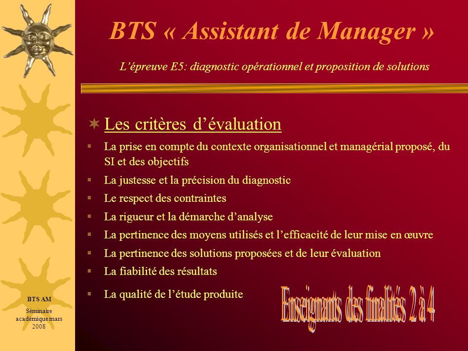 BTS « Assistant de Manager » L’épreuve E5: diagnostic opérationnel et proposition de solutions