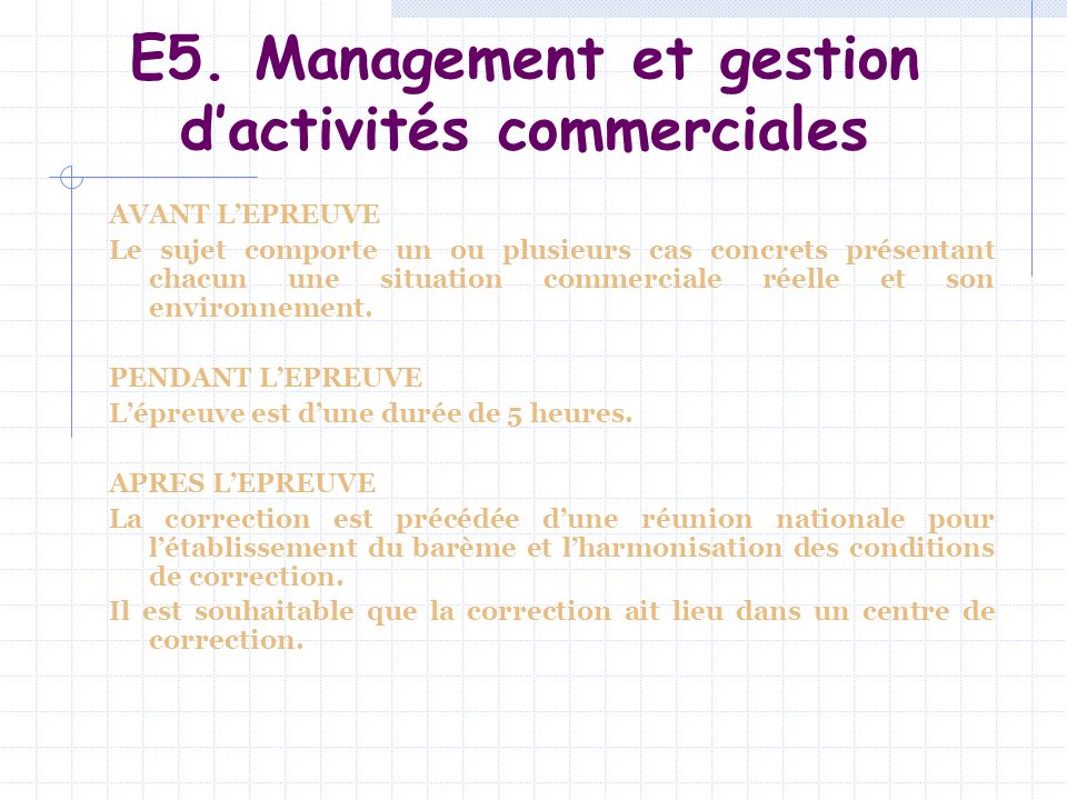 E5. Management et gestion d’activités commerciales