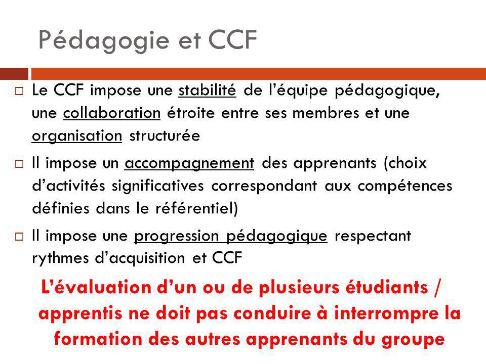 Pédagogie et CCF Le CCF impose une stabilité de l’équipe pédagogique, une collaboration étroite entre ses membres et une organisation structurée.