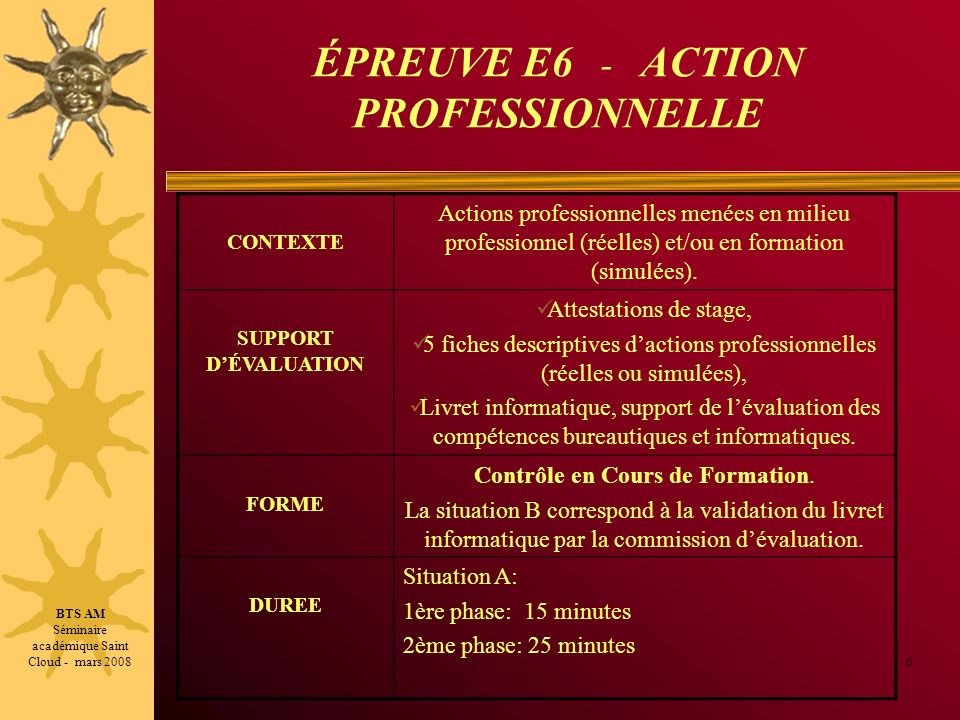 ÉPREUVE E6 - ACTION PROFESSIONNELLE