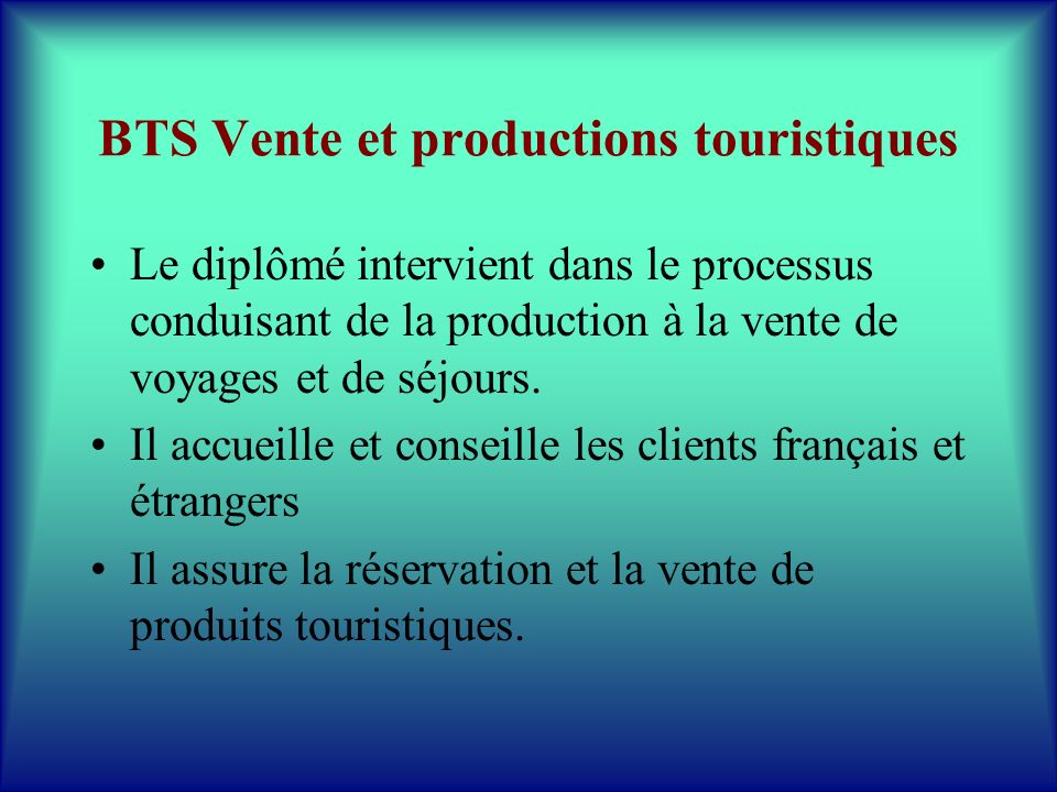 BTS Vente et productions touristiques