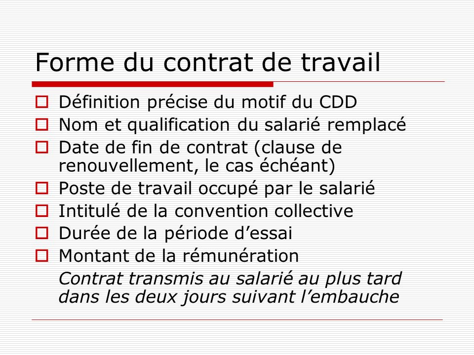 Forme du contrat de travail
