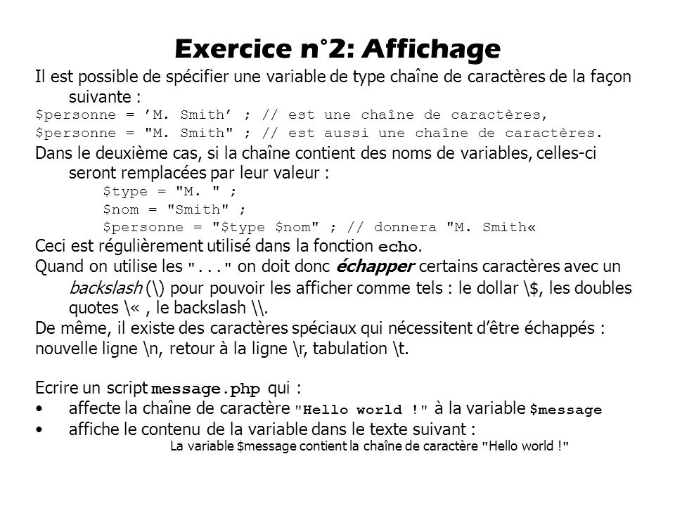 Exercice n°2: Affichage