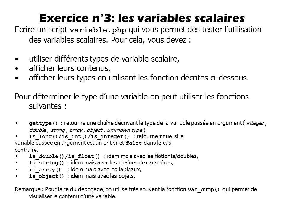 Exercice n°3: les variables scalaires