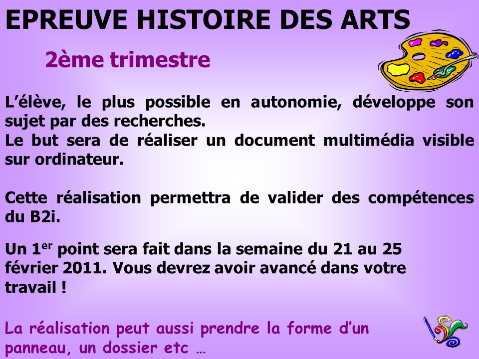 EPREUVE HISTOIRE DES ARTS