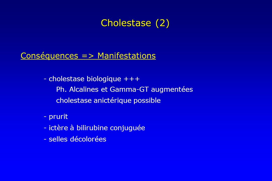 Cholestase (2) Conséquences => Manifestations