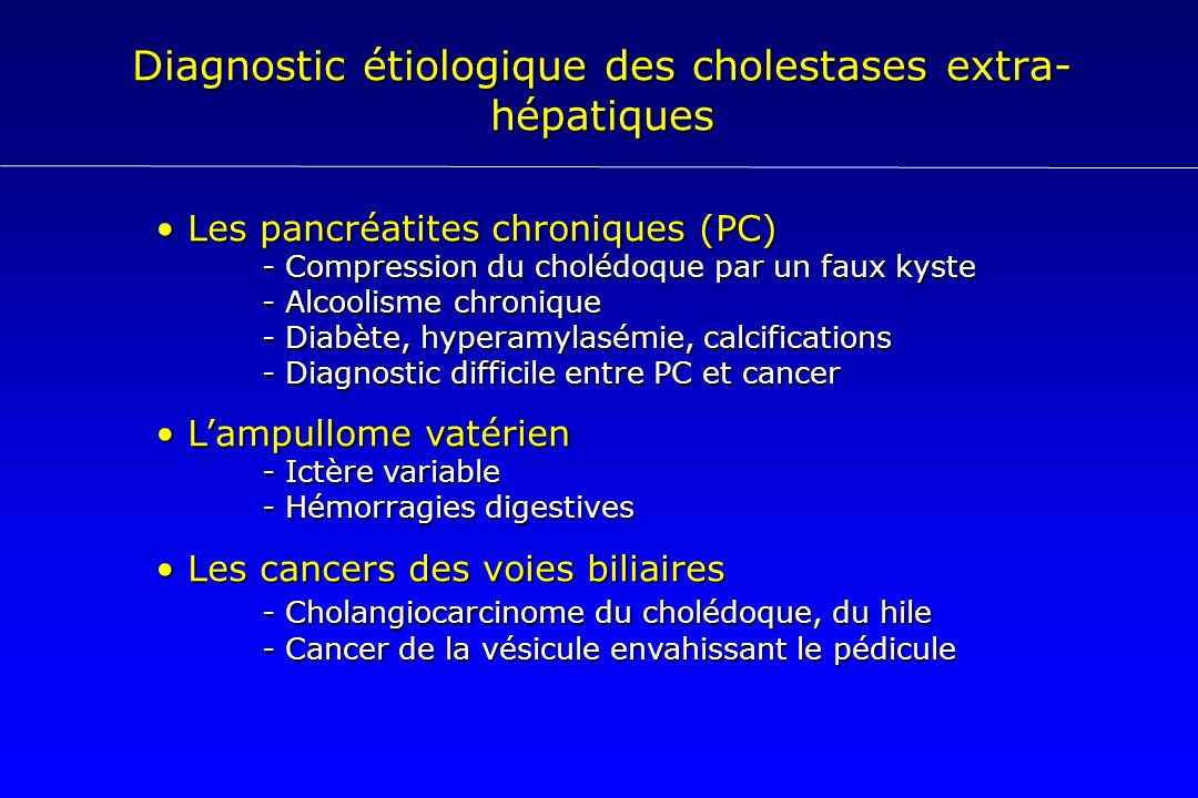Diagnostic étiologique des cholestases extra-hépatiques