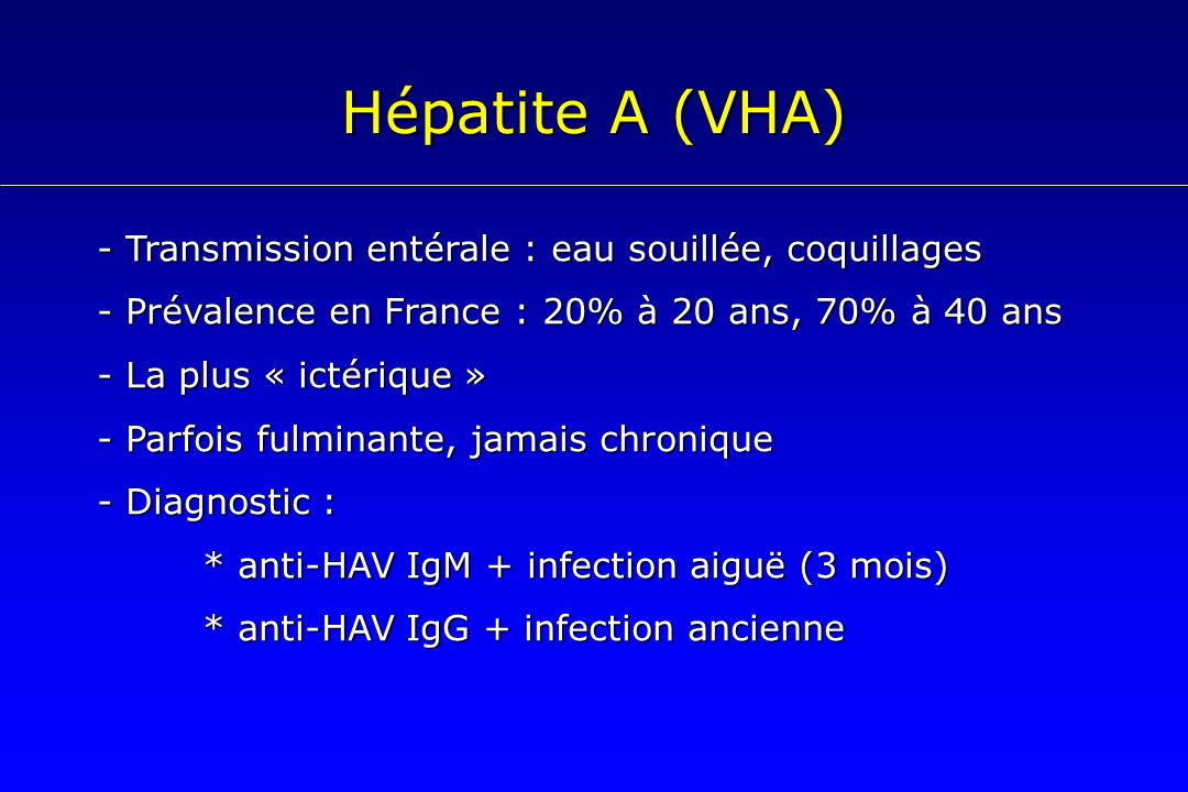 Hépatite A (VHA) - Transmission entérale : eau souillée, coquillages