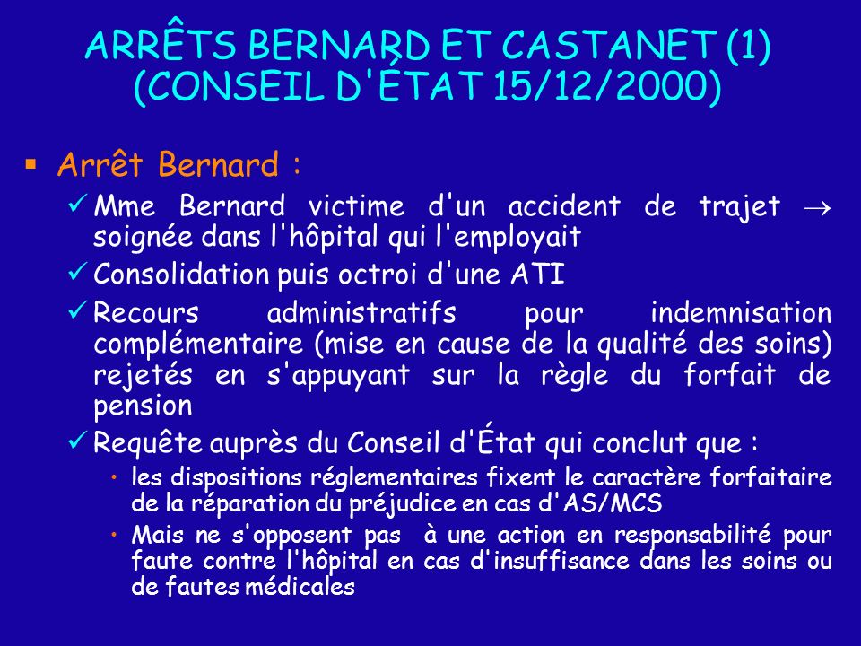 ARRÊTS BERNARD ET CASTANET (1) (CONSEIL D ÉTAT 15/12/2000)