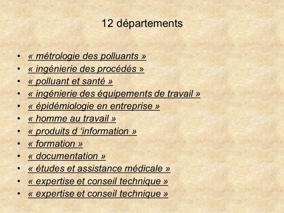 12 départements « métrologie des polluants »