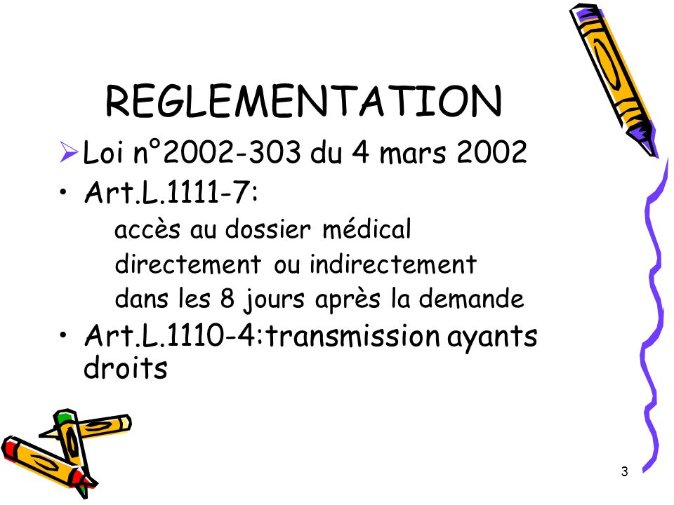 REGLEMENTATION Loi n° du 4 mars 2002 Art.L :