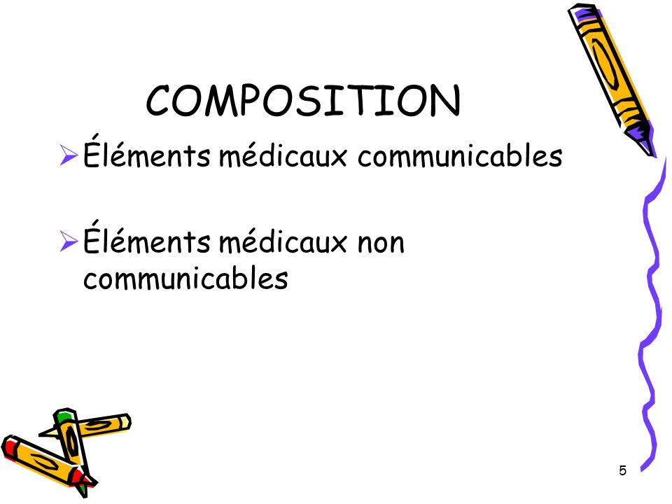 COMPOSITION Éléments médicaux communicables