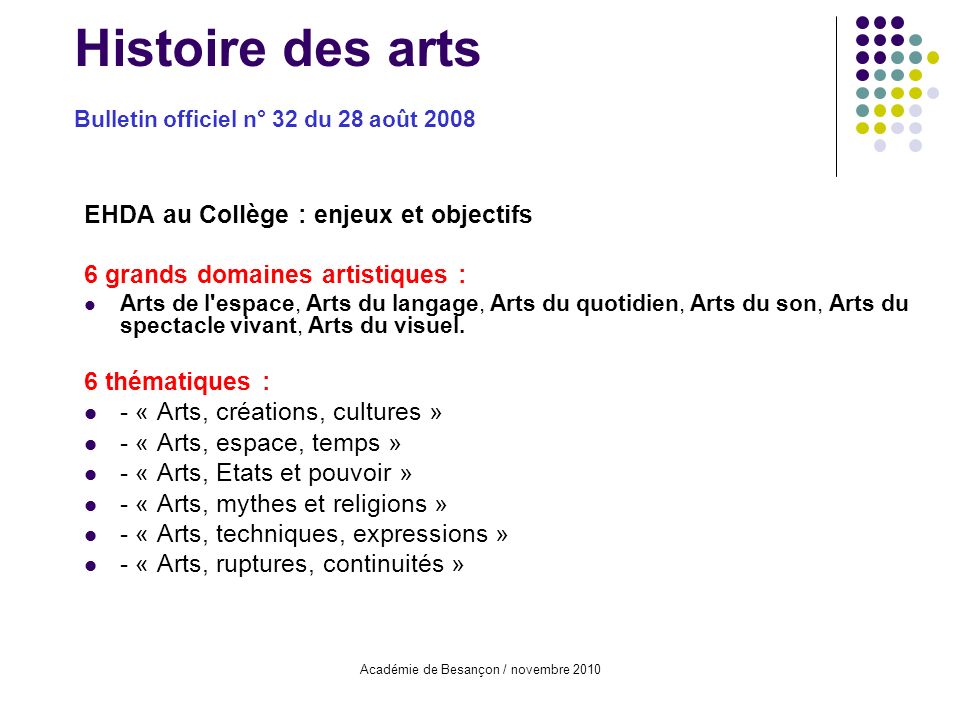 Histoire des arts Bulletin officiel n° 32 du 28 août 2008