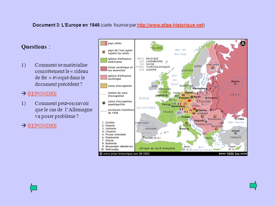 Document 3: L’Europe en 1946 (carte fournie par