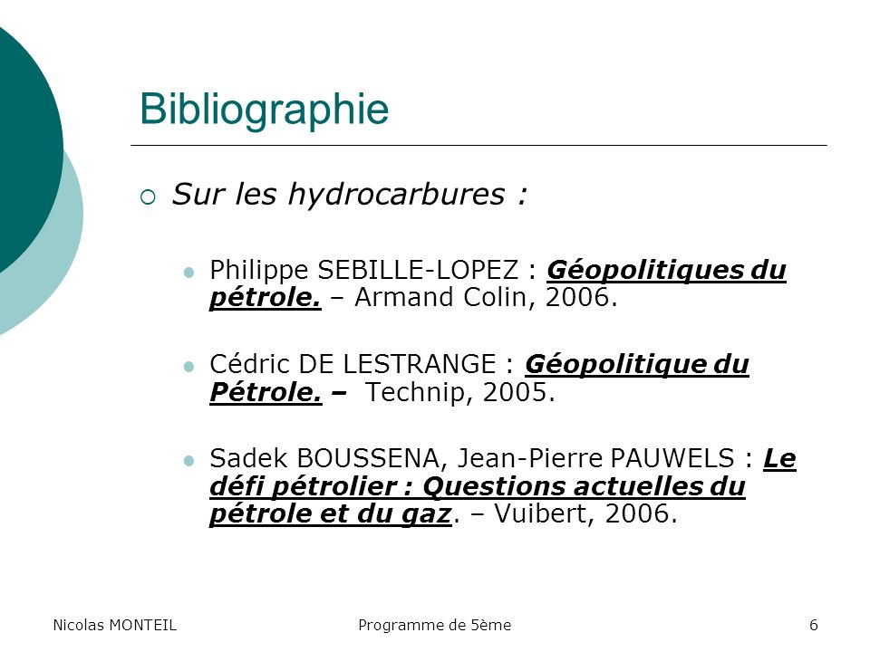 Bibliographie Sur les hydrocarbures :
