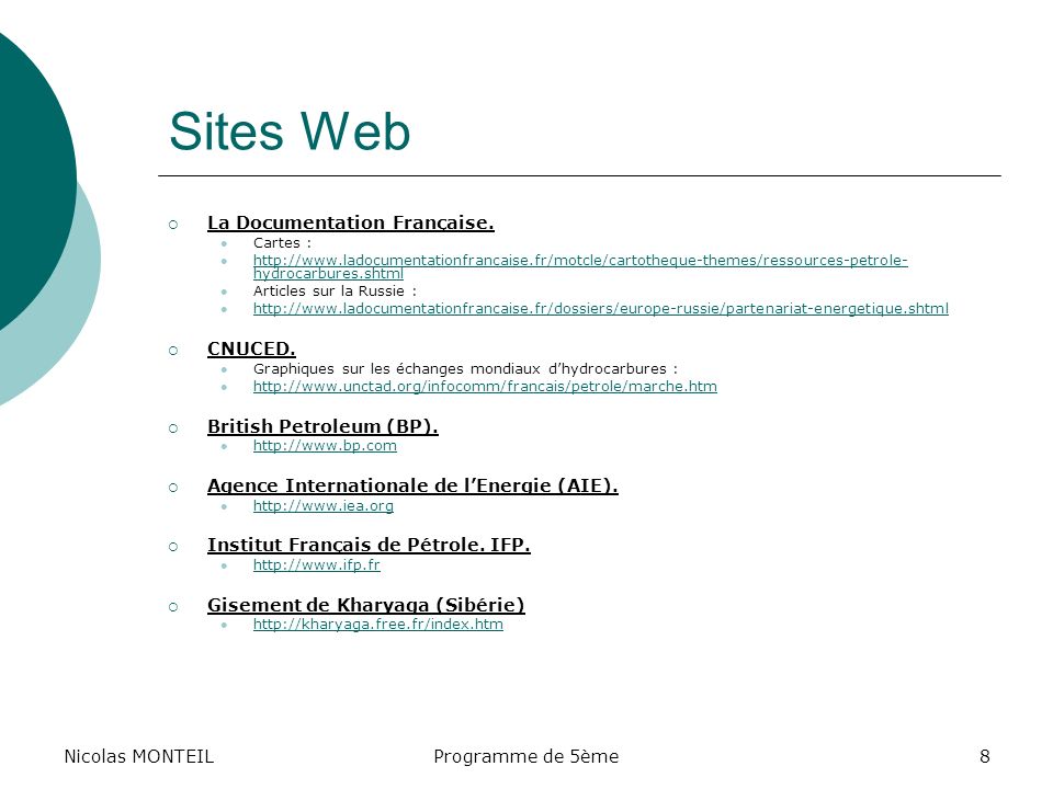 Sites Web Nicolas MONTEIL La Documentation Française. CNUCED.