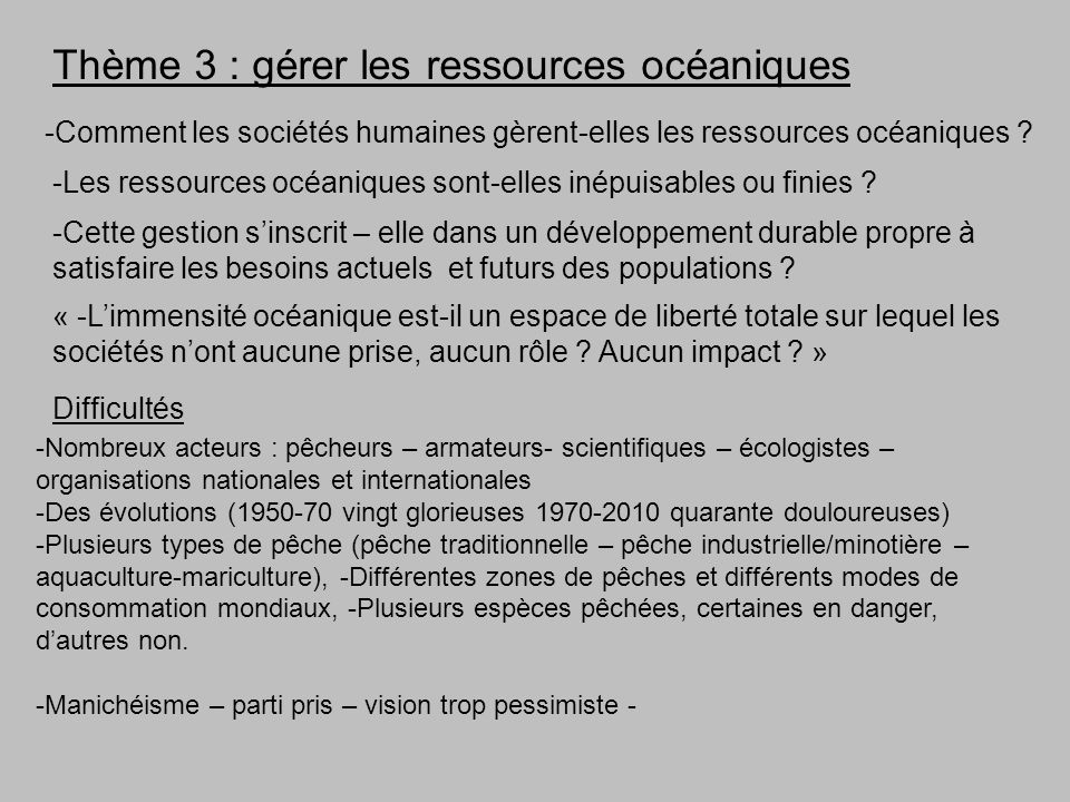 Thème 3 : gérer les ressources océaniques