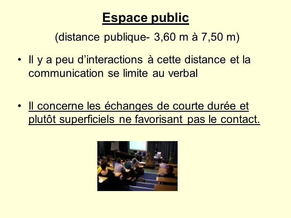 Espace public (distance publique- 3,60 m à 7,50 m)